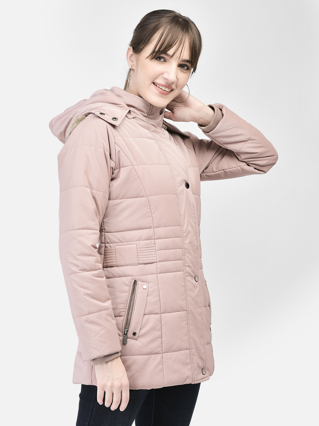 Pink Hooded Puffer Jacket-Women Jackets-Crimsoune Club