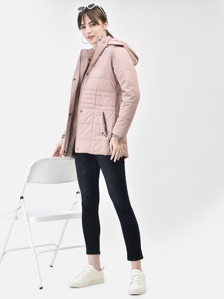 Pink Hooded Puffer Jacket-Women Jackets-Crimsoune Club