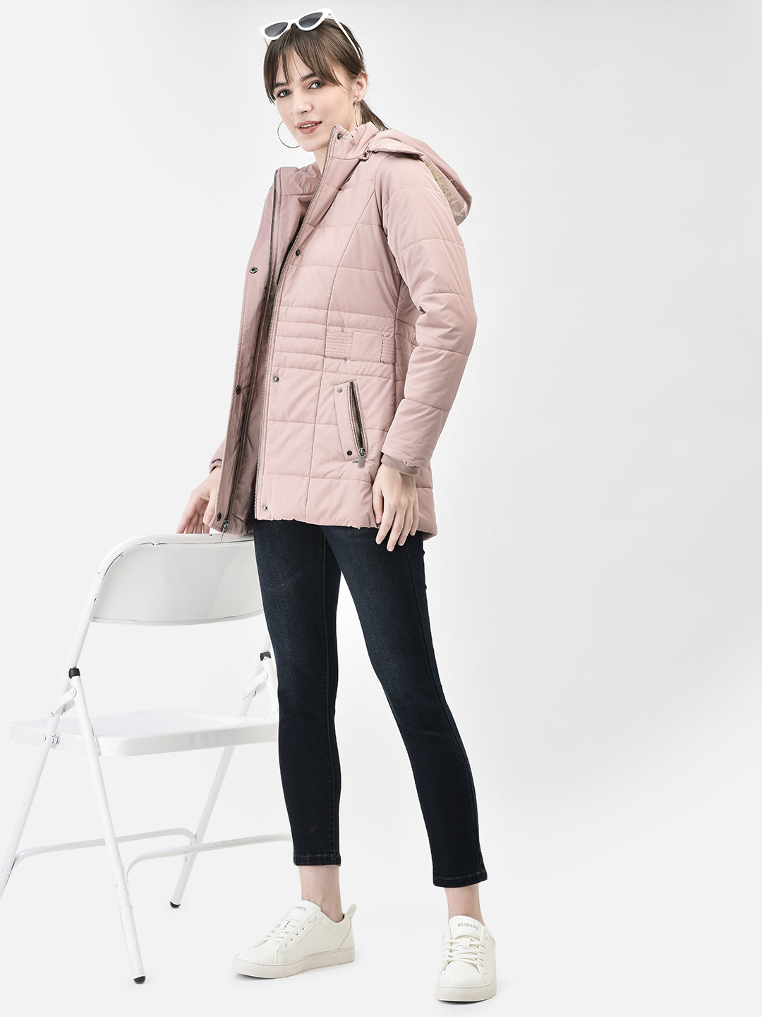 Pink Hooded Puffer Jacket-Women Jackets-Crimsoune Club