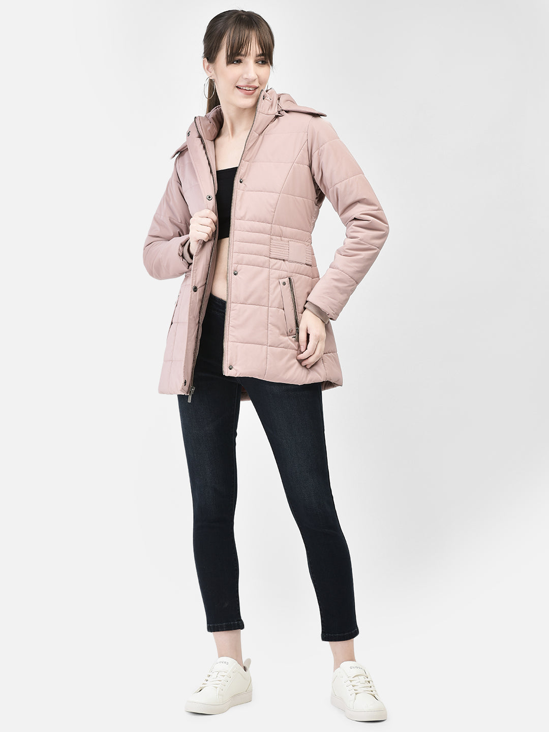 Pink Hooded Puffer Jacket-Women Jackets-Crimsoune Club