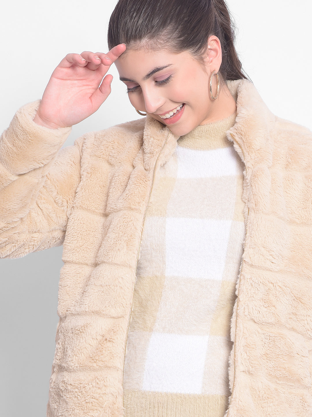 Beige Fur Jackets-Women Jackets-Crimsoune Club