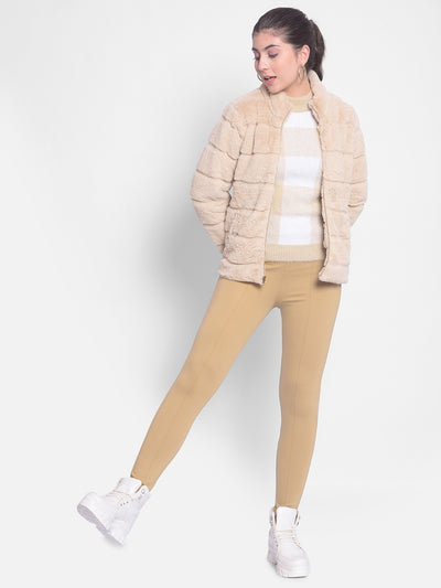 Beige Fur Jackets-Women Jackets-Crimsoune Club