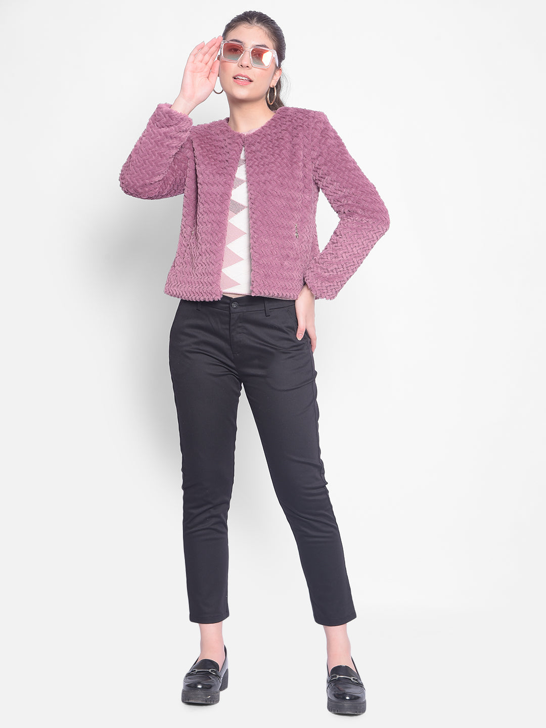Purple Crop Fur Jackets-Women Jackets-Crimsoune Club