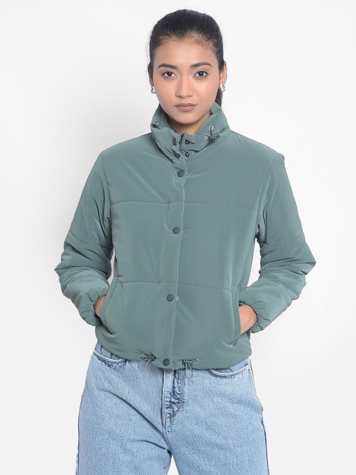 Green Puffer Jackets-Women Jackets-Crimsoune Club