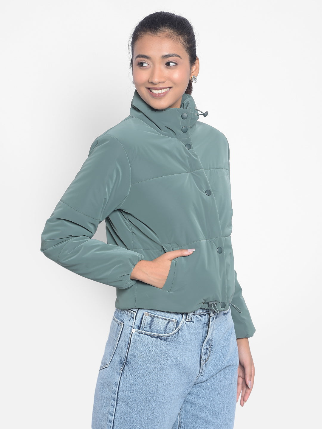 Green Puffer Jackets-Women Jackets-Crimsoune Club