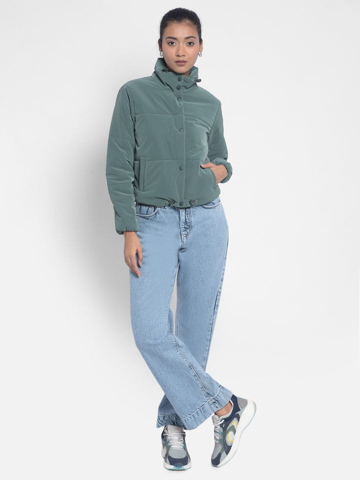 Green Puffer Jackets-Women Jackets-Crimsoune Club