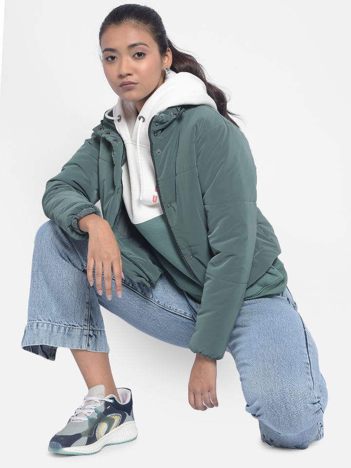 Green Puffer Jackets-Women Jackets-Crimsoune Club