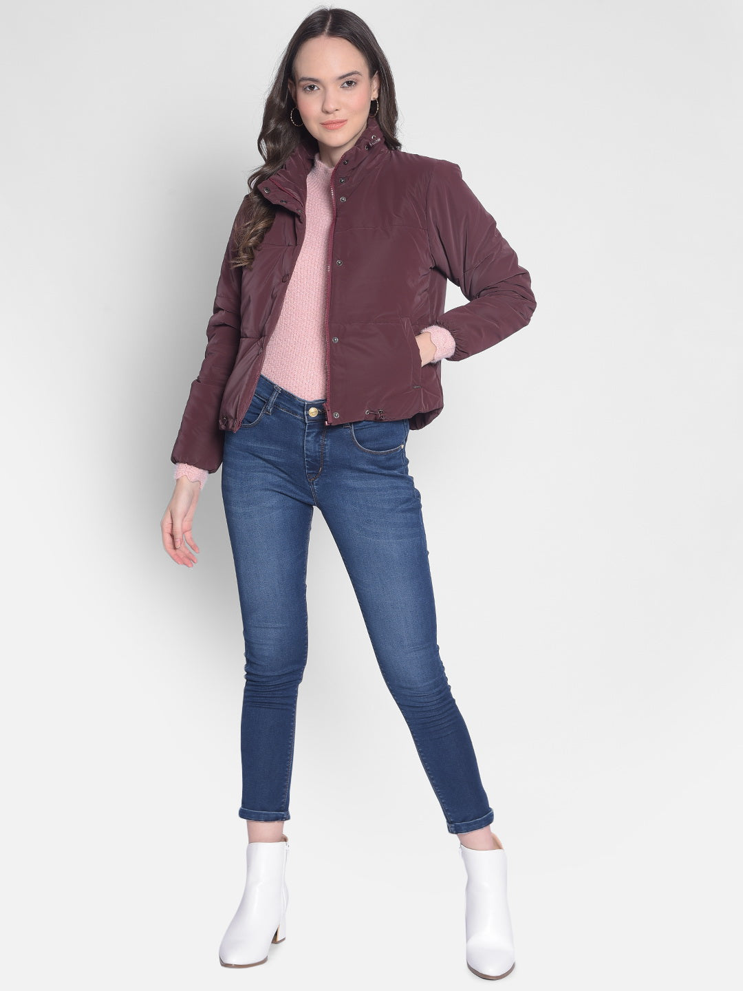 Wine Puffer Jacket-Women Jackets-Crimsoune Club