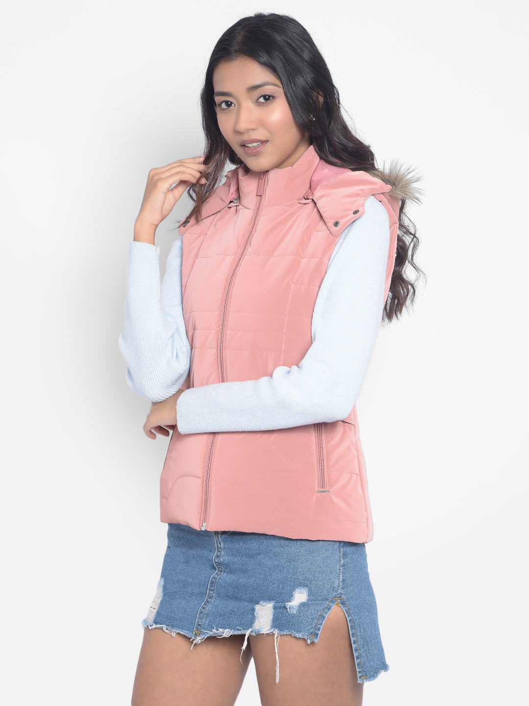 Peach Hooded Puffer Jackets-Women Jackets-Crimsoune Club