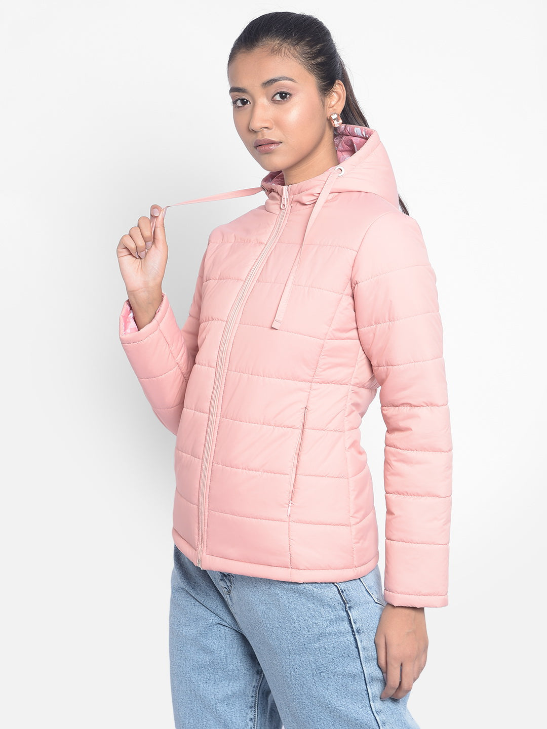 Pink Hooded Puffer Jackets-Women Jackets-Crimsoune Club