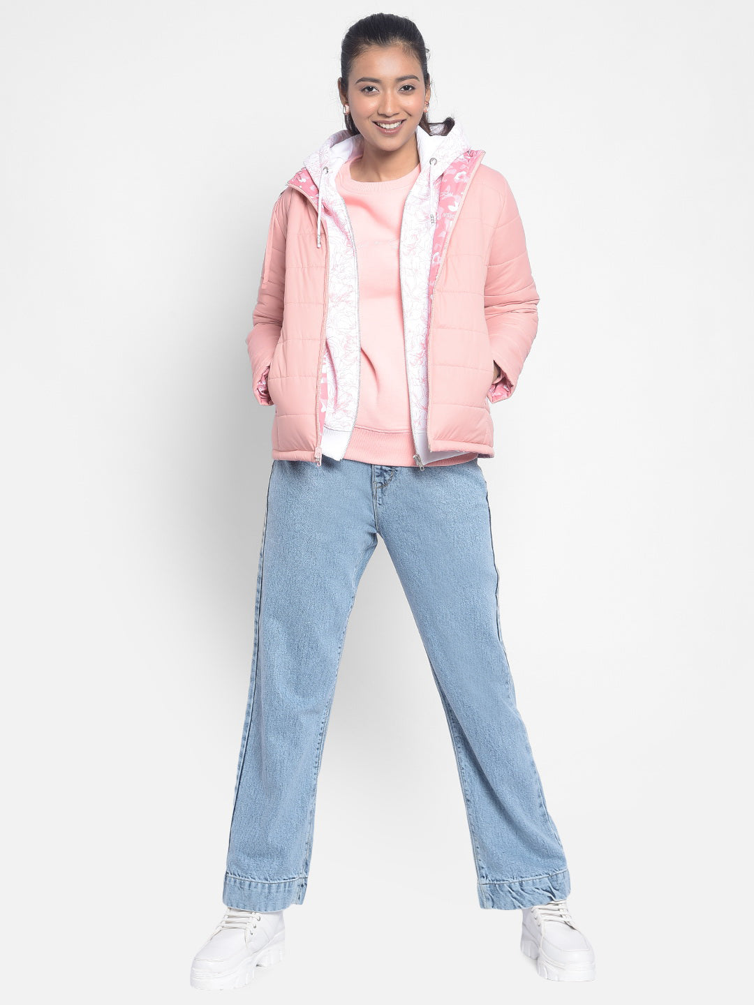 Pink Hooded Puffer Jackets-Women Jackets-Crimsoune Club