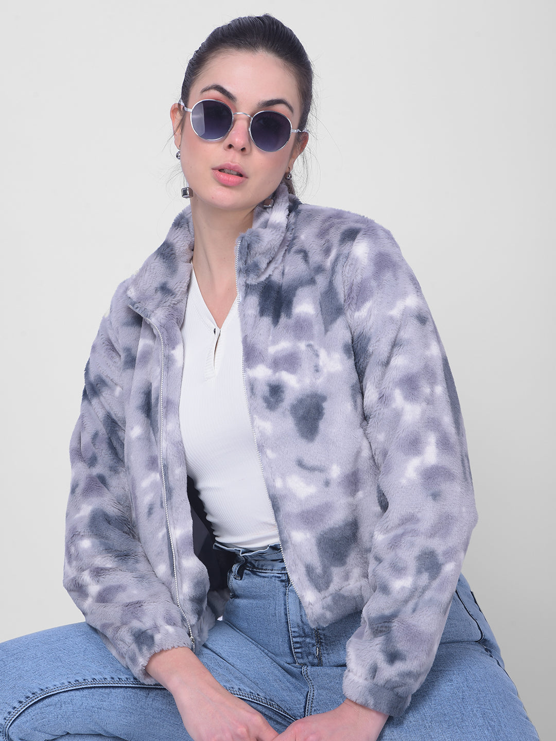 Purple Checked Fur Jacket-Women Jackets-Crimsoune Club