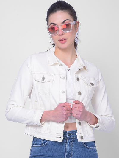 White Denim Jacket-Women Jackets-Crimsoune Club