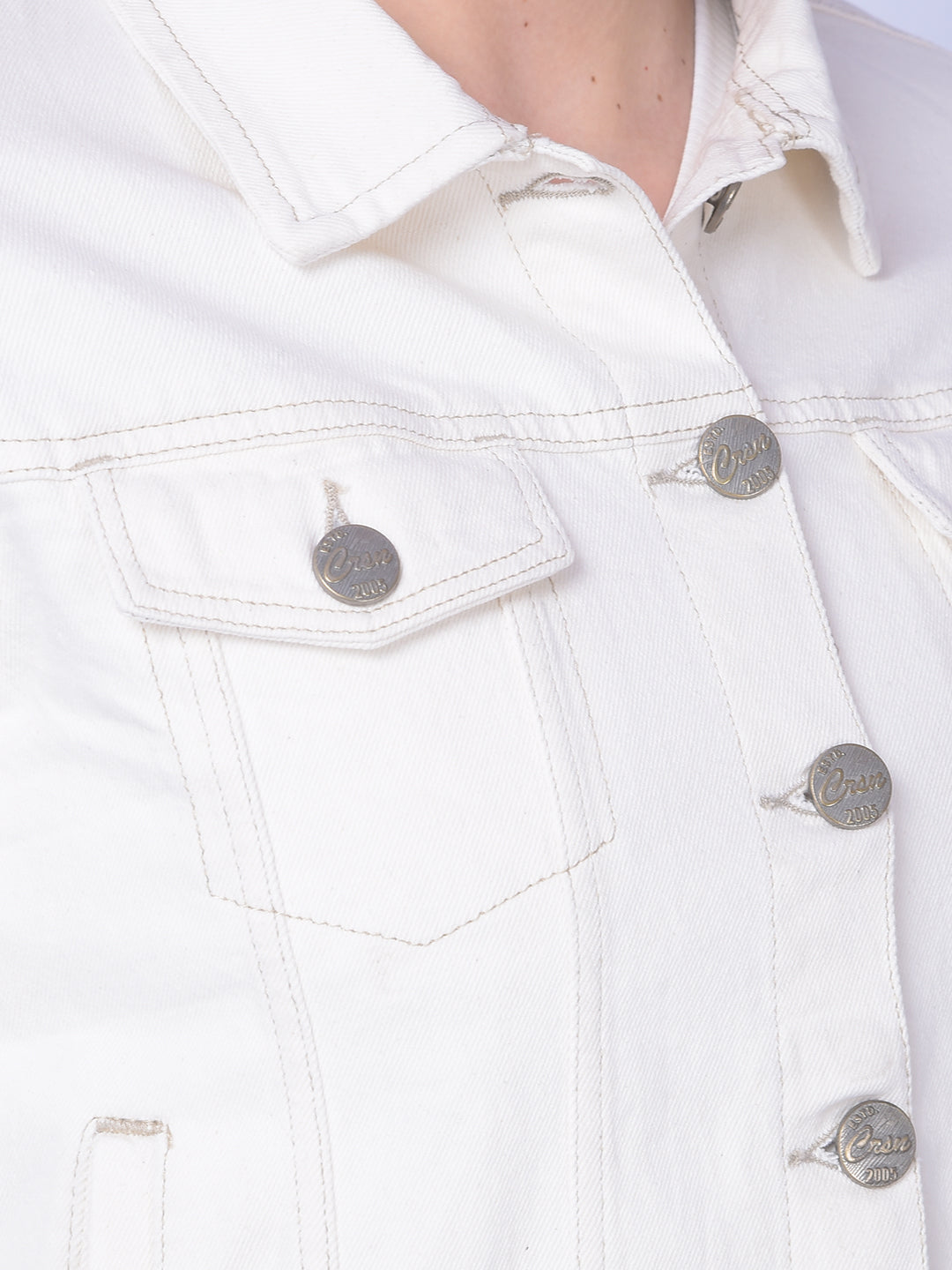 White Denim Jacket-Women Jackets-Crimsoune Club