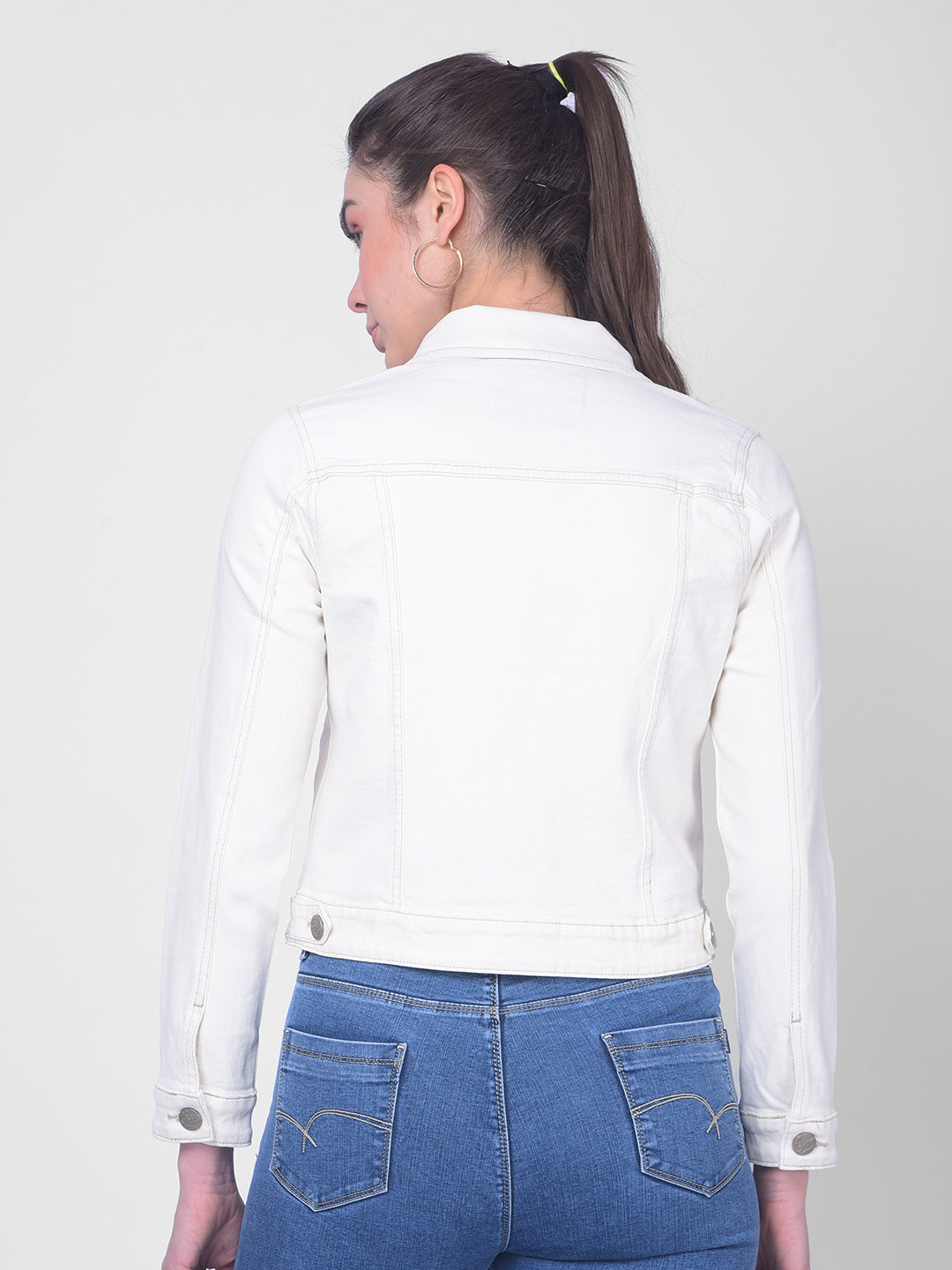 White Denim Jacket-Women Jackets-Crimsoune Club