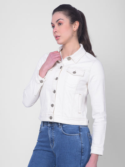 White Denim Jacket-Women Jackets-Crimsoune Club