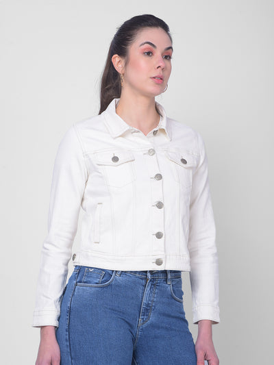 White Denim Jacket-Women Jackets-Crimsoune Club