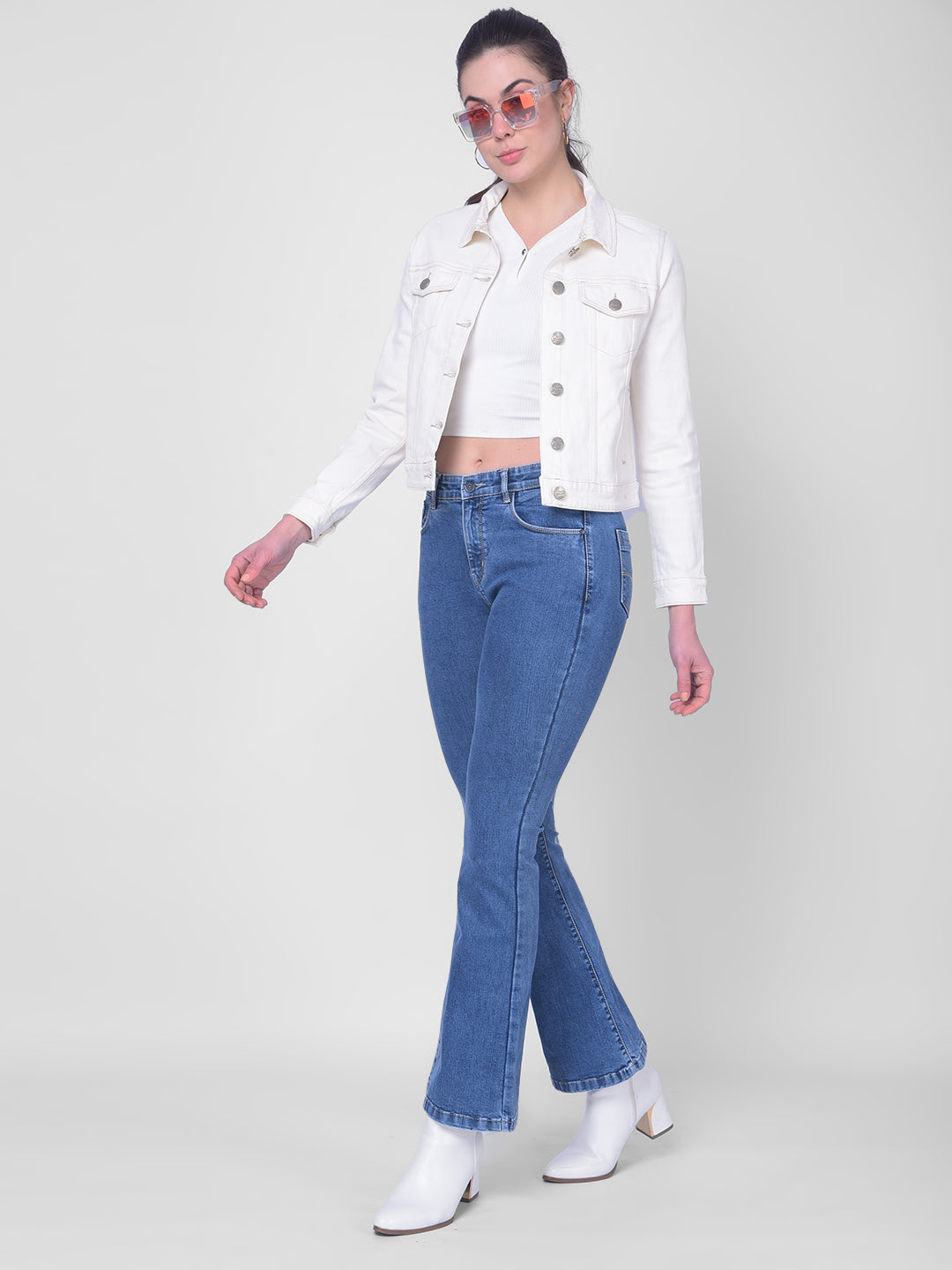 White Denim Jacket-Women Jackets-Crimsoune Club