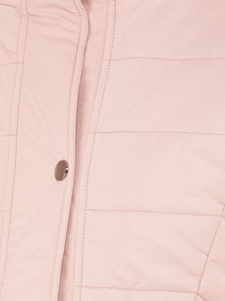 Pink Jacquard High Neck Jacket-Women Jackets-Crimsoune Club