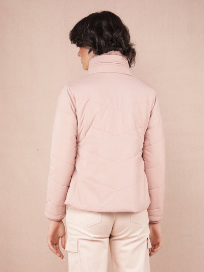 Pink Jacquard High Neck Jacket-Women Jackets-Crimsoune Club