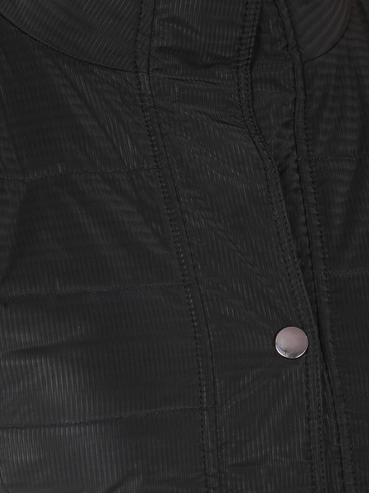 Black Jacquard High Neck Jacket-Women Jackets-Crimsoune Club