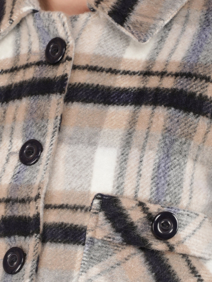 Blue Checked Crop Jacket-Women Jackets-Crimsoune Club