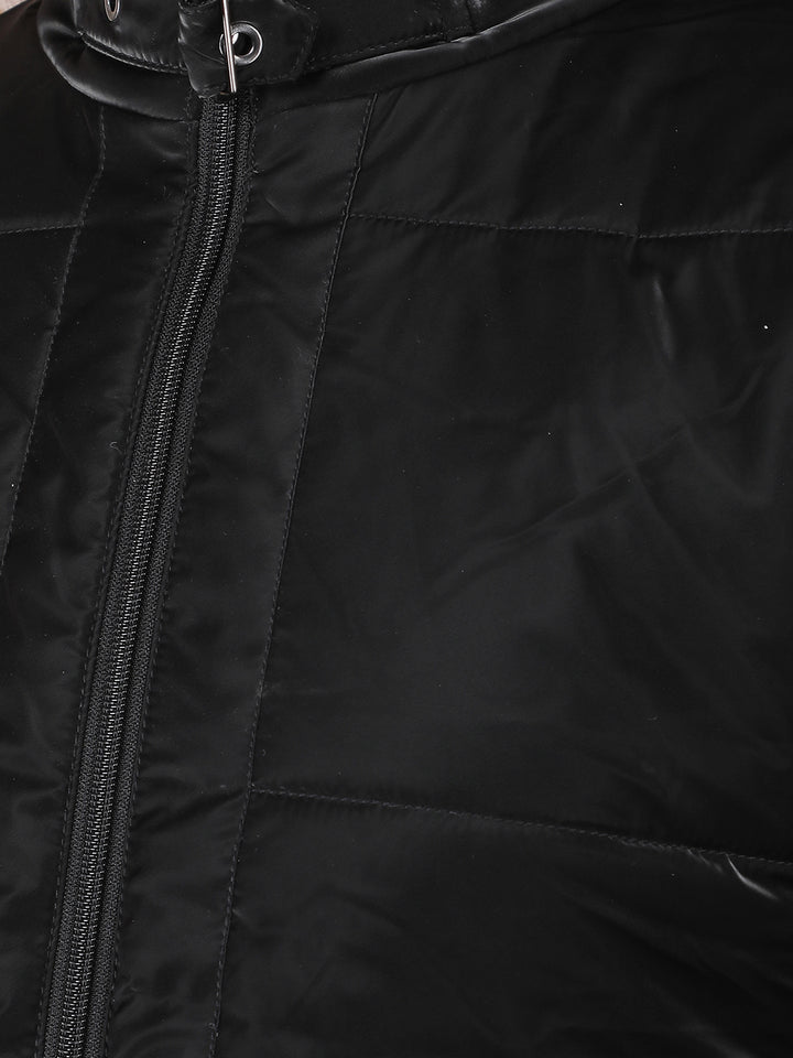 Black High Neck Quilted Jacket-Women Jackets-Crimsoune Club