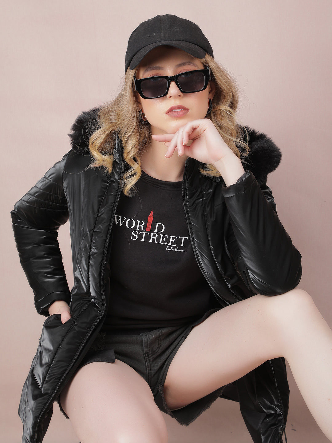 Black Long Length Quilted Jacket-Women Jackets-Crimsoune Club