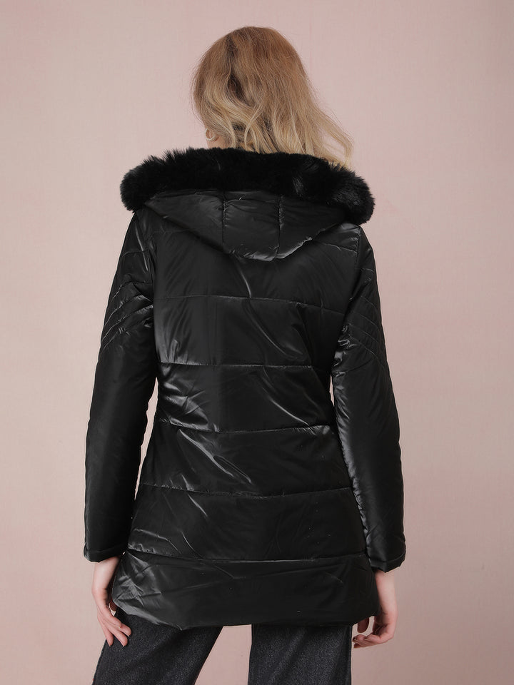 Black Long Length Quilted Jacket-Women Jackets-Crimsoune Club