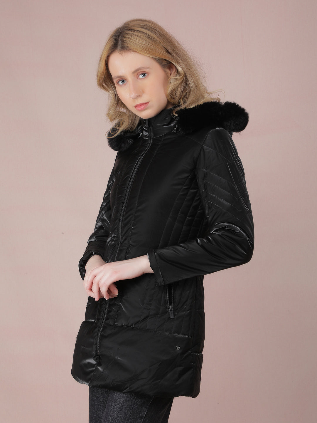 Black Long Length Quilted Jacket-Women Jackets-Crimsoune Club