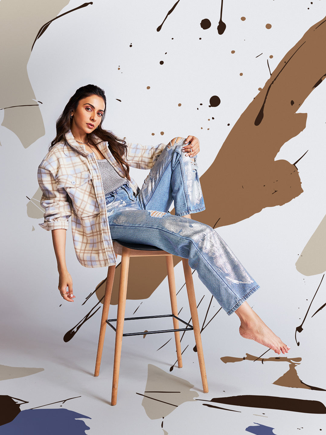 Off White Checked Shacket-Women Shackets-Crimsoune Club