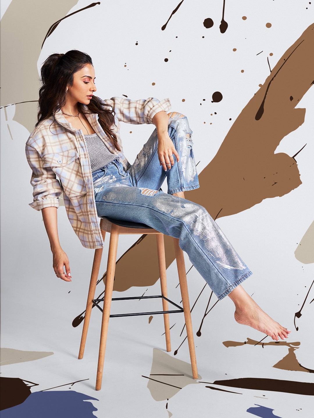 Off White Checked Shacket-Women Shackets-Crimsoune Club