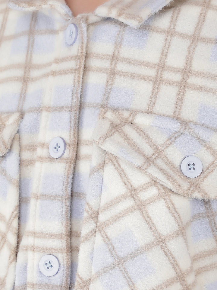 Off White Checked Shacket-Women Shackets-Crimsoune Club
