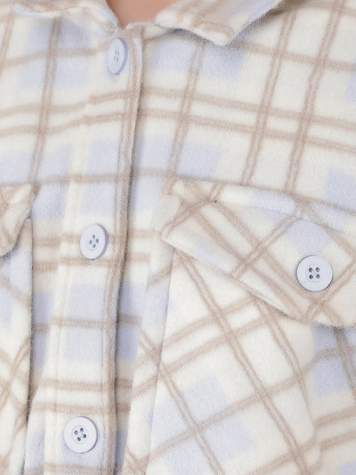 Off White Checked Shacket-Women Shackets-Crimsoune Club
