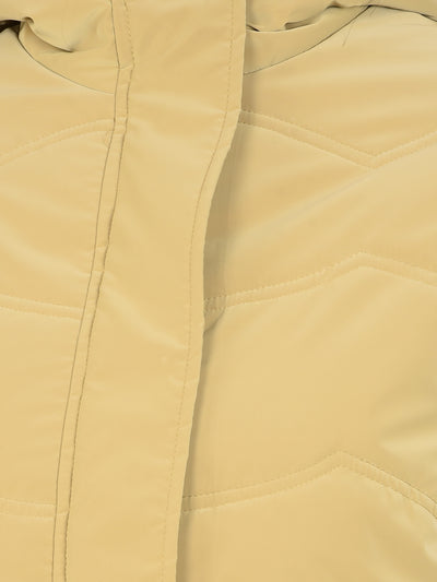 Beige Hooded Neck Puffer Jacket-Women Jackets-Crimsoune Club