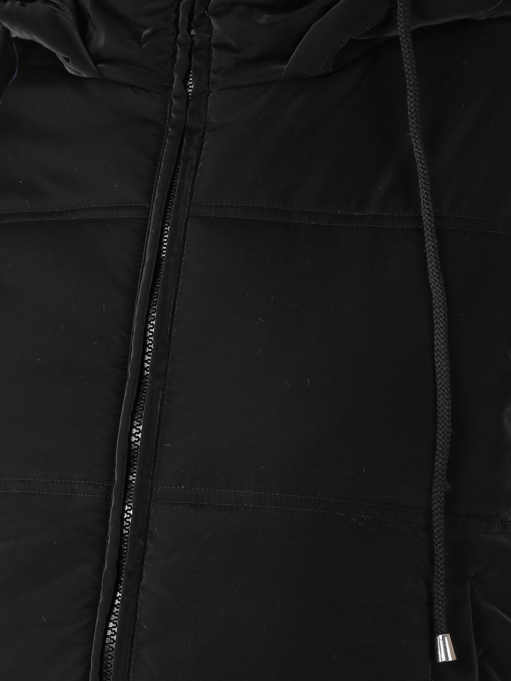 Black Hooded Neck Padded Jacket-Women Jackets-Crimsoune Club