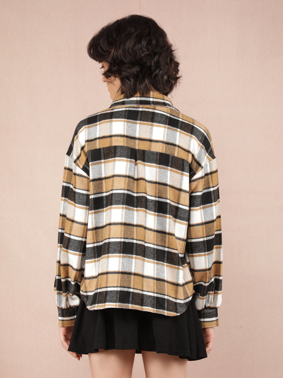 Brown Checked Shacket-Women Shackets-Crimsoune Club