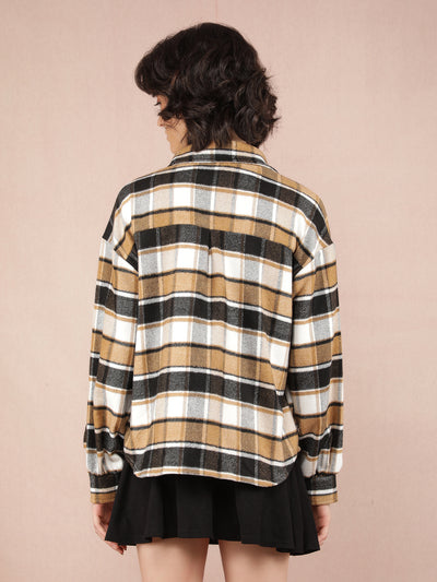 Brown Checked Shacket-Women Shackets-Crimsoune Club