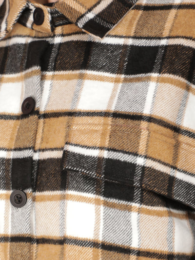 Brown Checked Shacket-Women Shackets-Crimsoune Club