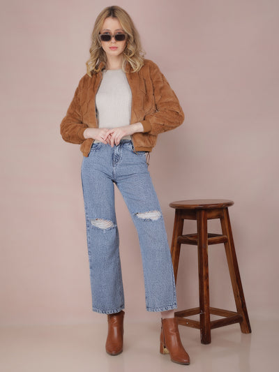 Brown Mock Neck Sweatshirt-Women Sweatshirts-Crimsoune Club