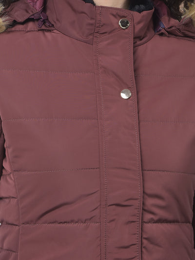 Maroon Hooded Neck Puffer Jacket-Women Jackets-Crimsoune Club