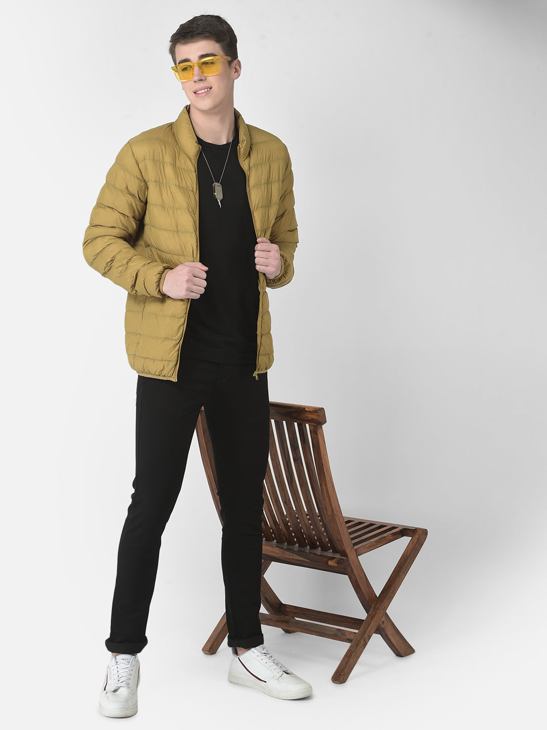 Puffer Jacket In Mustard Color-Men Jackets-Crimsoune Club