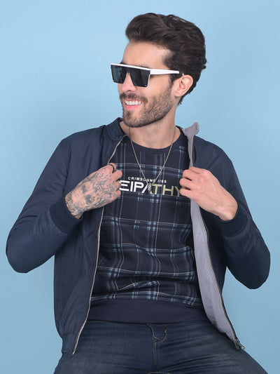 Navy Blue Reversible Bomber Jacket-Men Jackets-Crimsoune Club