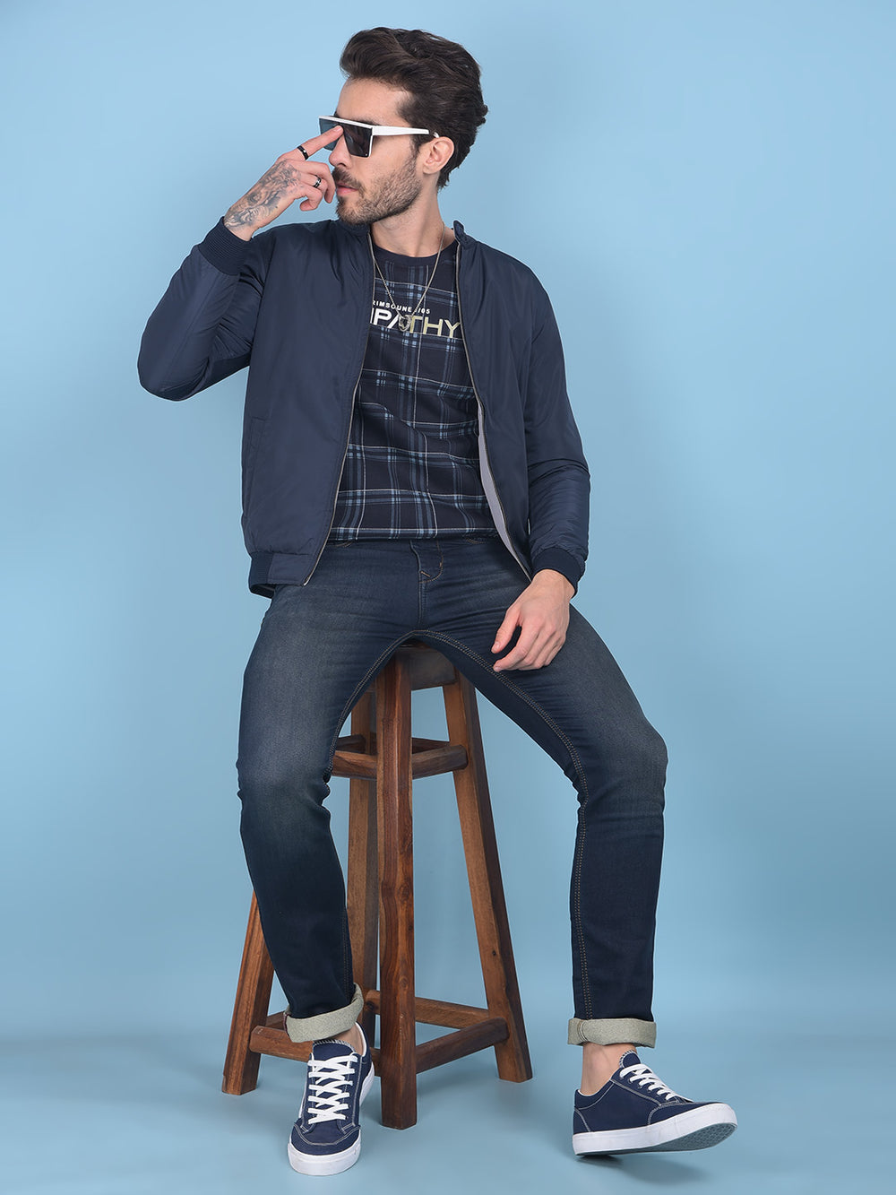 Navy Blue Reversible Bomber Jacket-Men Jackets-Crimsoune Club