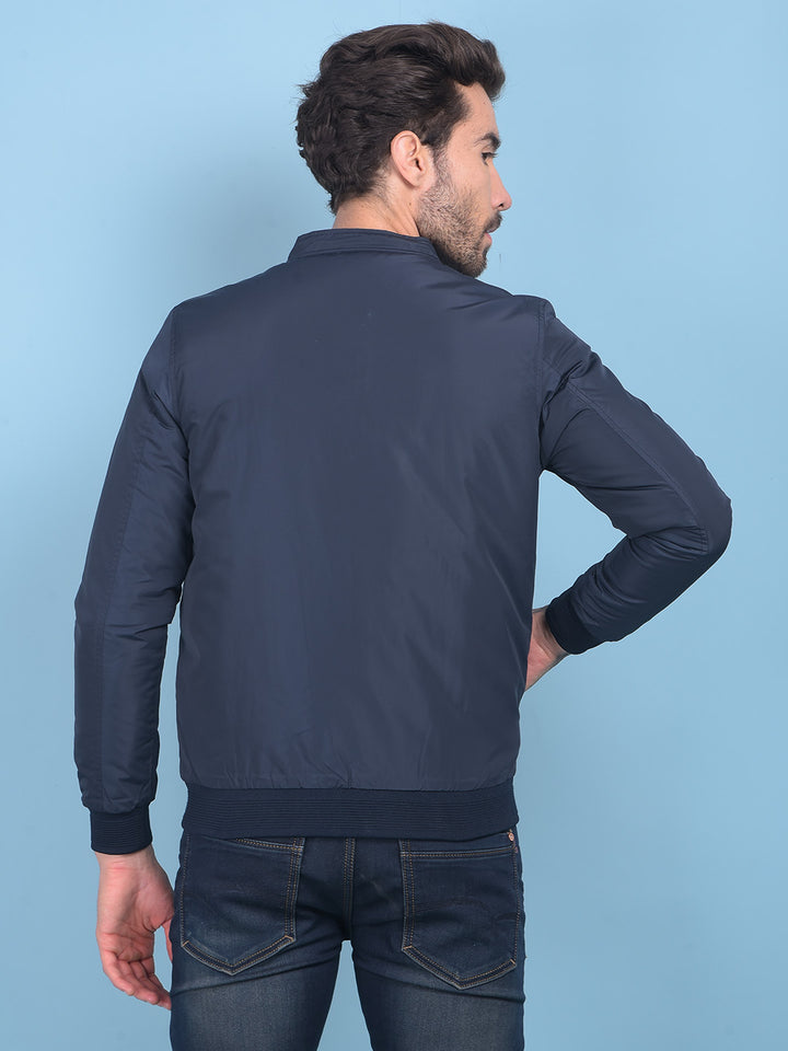 Navy Blue Reversible Bomber Jacket-Men Jackets-Crimsoune Club