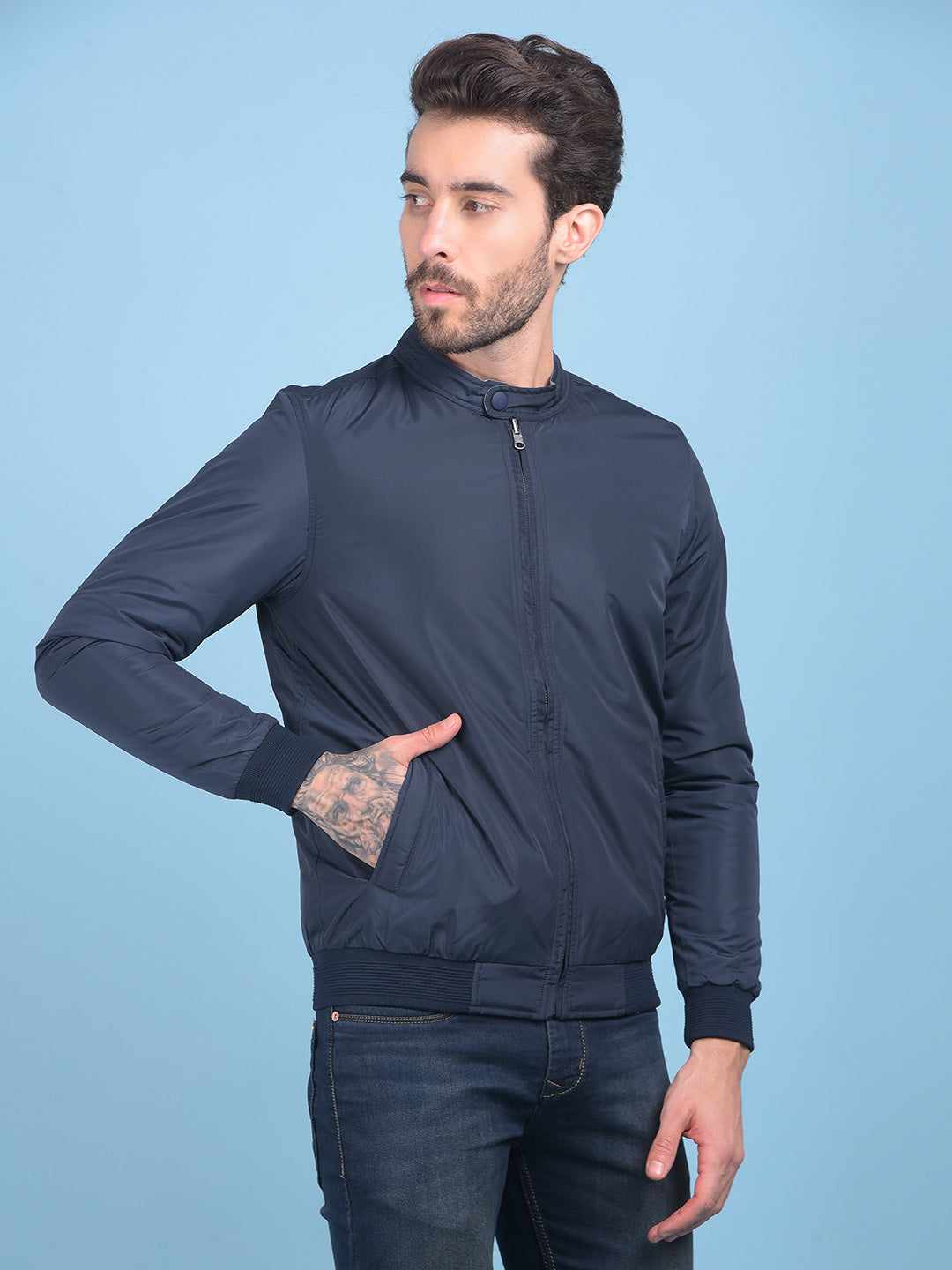 Navy Blue Reversible Bomber Jacket-Men Jackets-Crimsoune Club