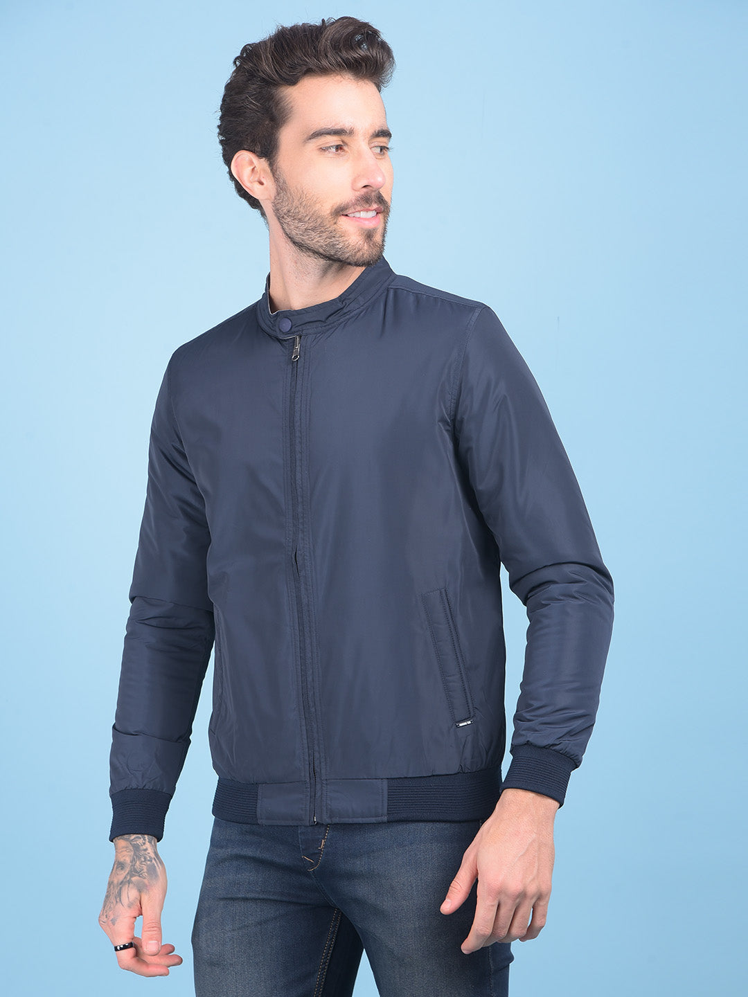 Navy Blue Reversible Bomber Jacket-Men Jackets-Crimsoune Club