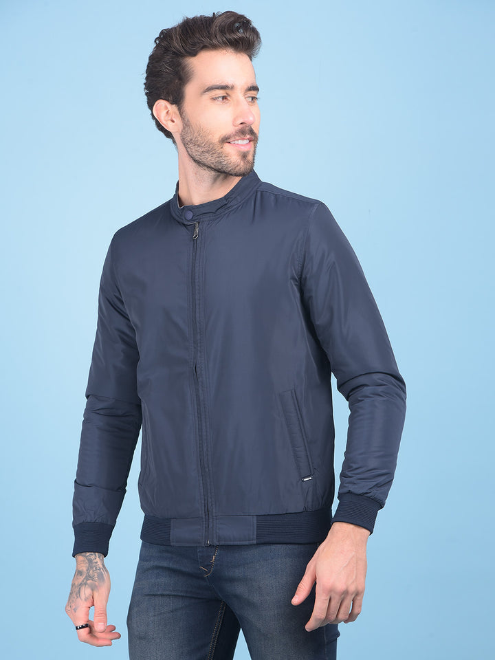 Navy Blue Reversible Bomber Jacket-Men Jackets-Crimsoune Club