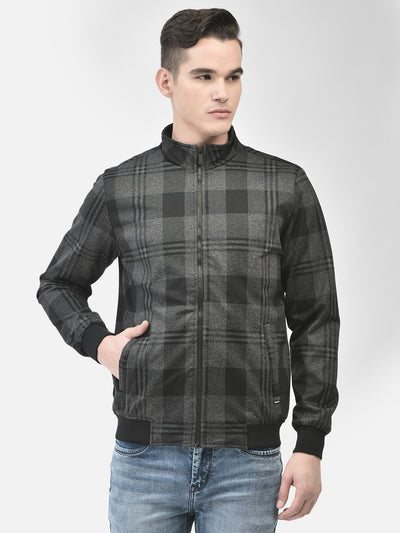 Black Checked Bomber Jacket-Men Jackets-Crimsoune Club