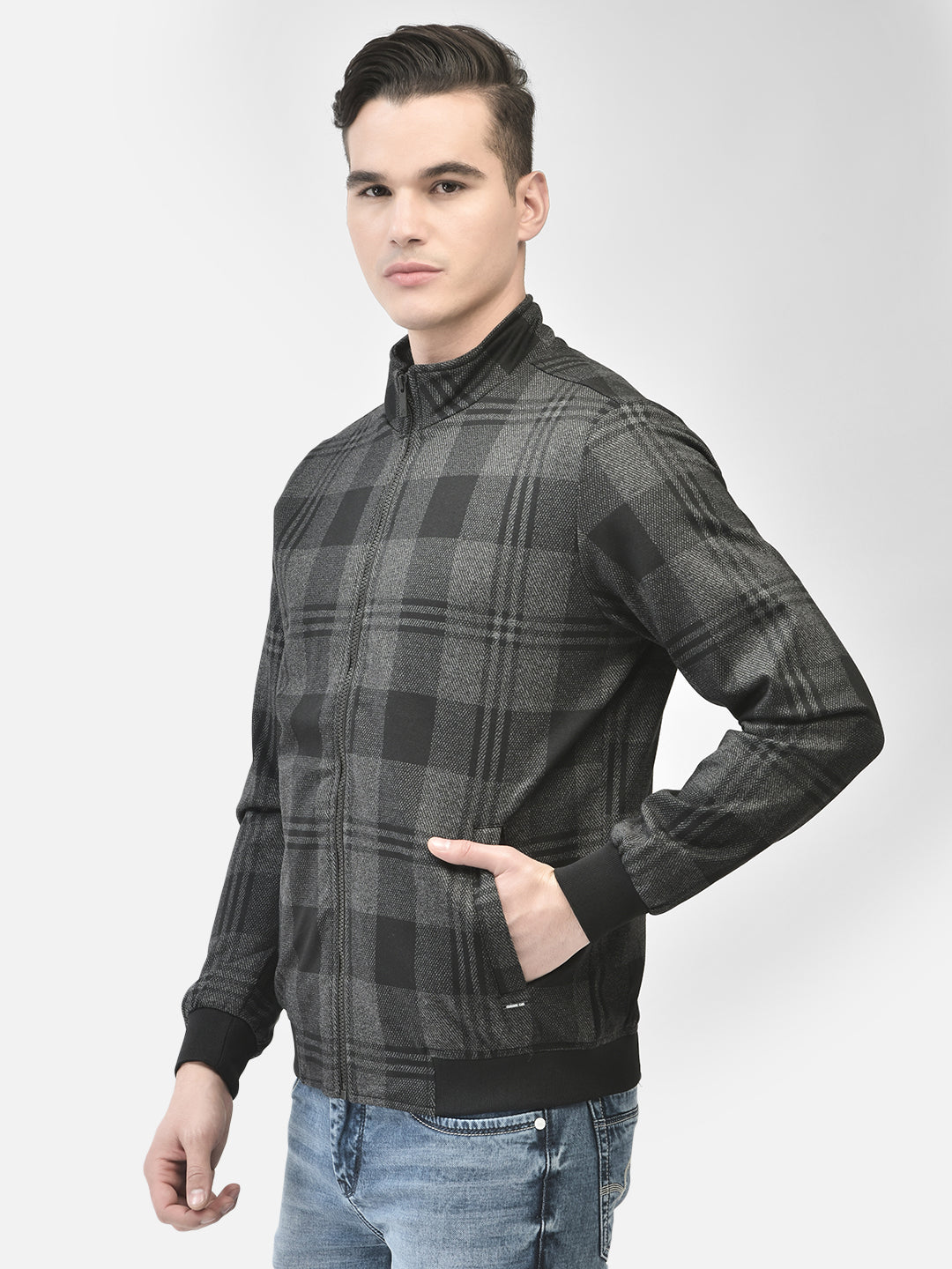 Black Checked Bomber Jacket-Men Jackets-Crimsoune Club